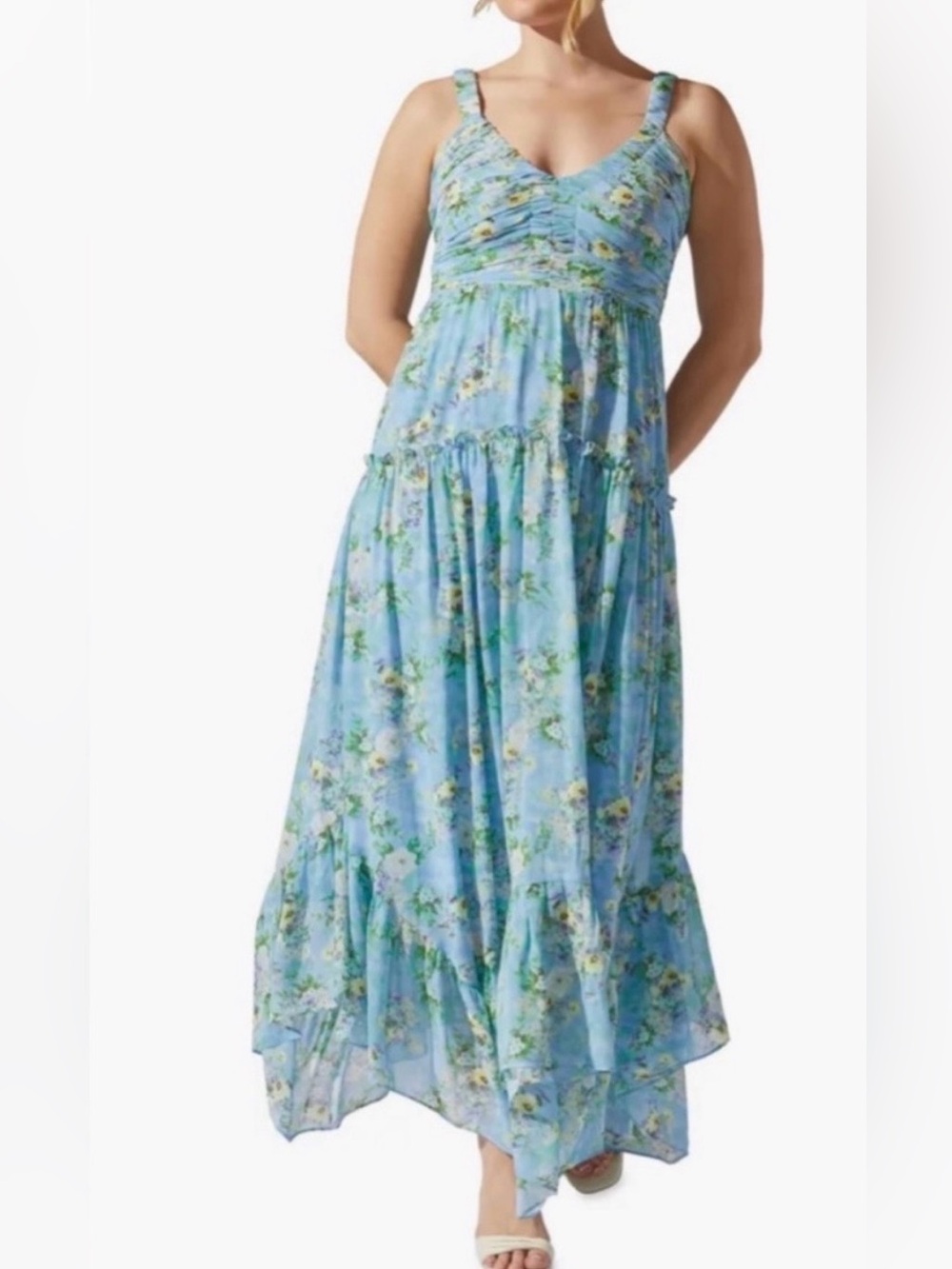 Astr Blue Floral V-Neck Maxi Dress